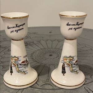 White and Gold Decorative Candle Holders from Corfu Made in Greece handmade